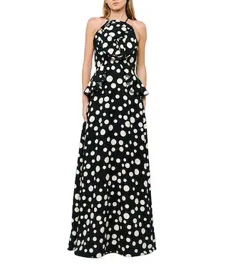 CIEBON Tashi 3D Flower Polka Dot Halter Neck Sleeveless Maxi Dress - XS | Dillard's