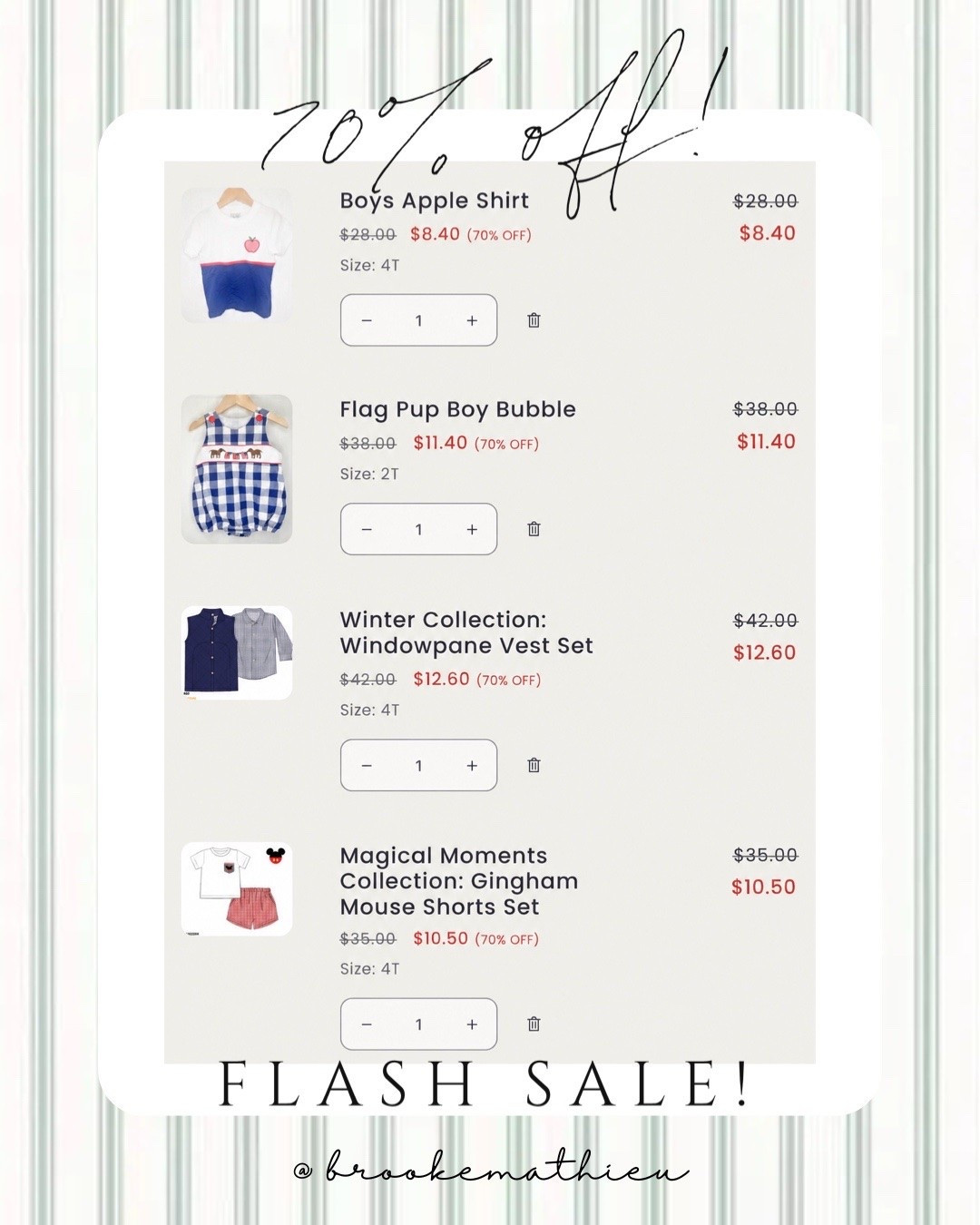 70% off FLASH SALE! Starts at 9:30pm EST!

Click the first link for the entire sale section (can only be accessed from this link!)

#LTKKids #LTKBaby #LTKSaleAlert