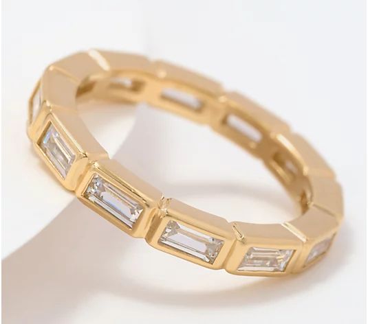 Diamonique Choice of Cut Bezel Set Band Ring, 14K Gold Plated - QVC.com | QVC