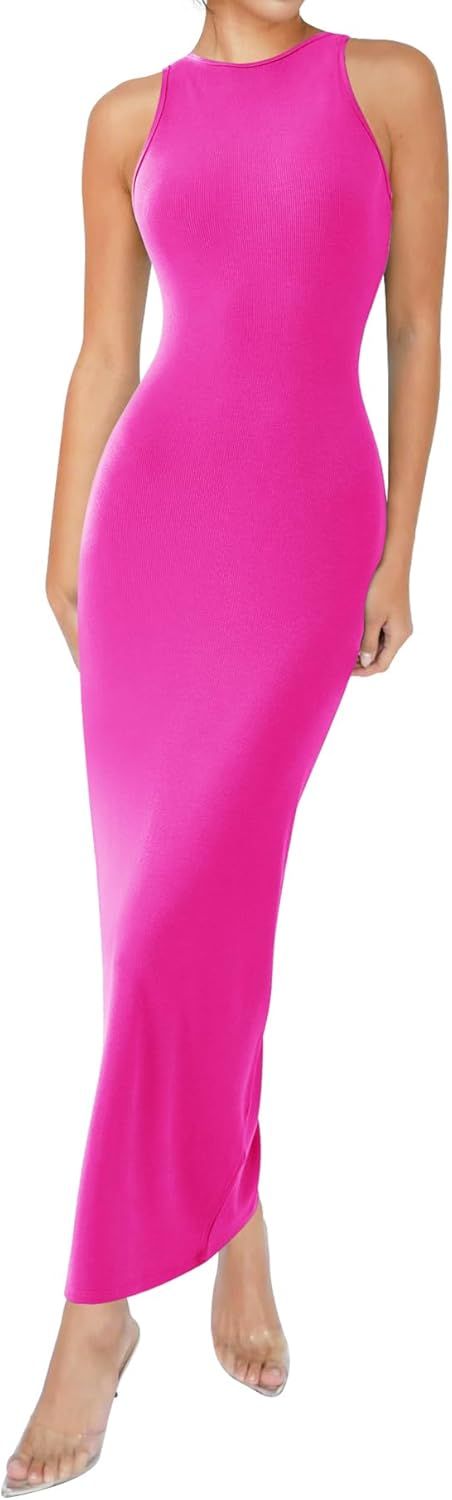 Relety Women's Bodycon Maxi Dresses Ribbed Lounge Tank Long Dresses Elegant Halter Neck Casual Sl... | Amazon (US)