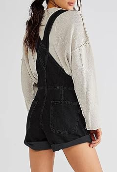 HAPCOPE Women's Shortalls Classic Adjustable Straps Cuffed Hem Denim Bib Overalls Shorts Romper | Amazon (US)