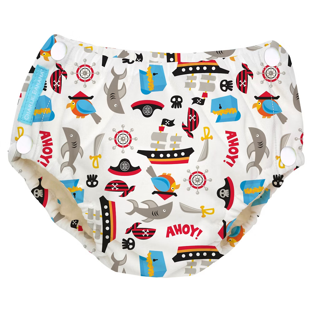 Charlie Banana Reusable Easy Snaps Swim Diaper Black, Pirate, L | Target