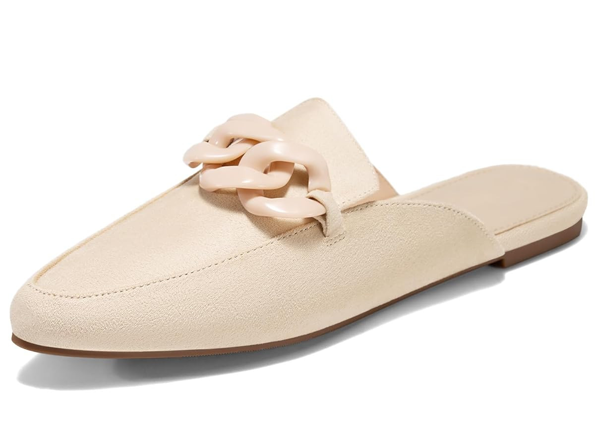 Juliet Holy Womens Mules Flats Pointed Toe Backless Loafers Slip on Metal Chain Slides | Amazon (US)