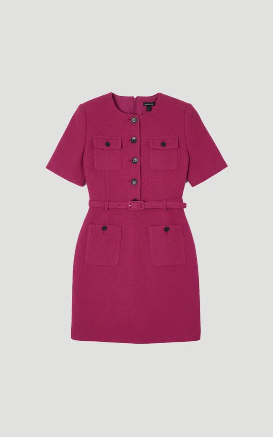 Petite Textured Tweed Belted Tailored Mini Dress | Karen Millen UK + IE + DE + NL