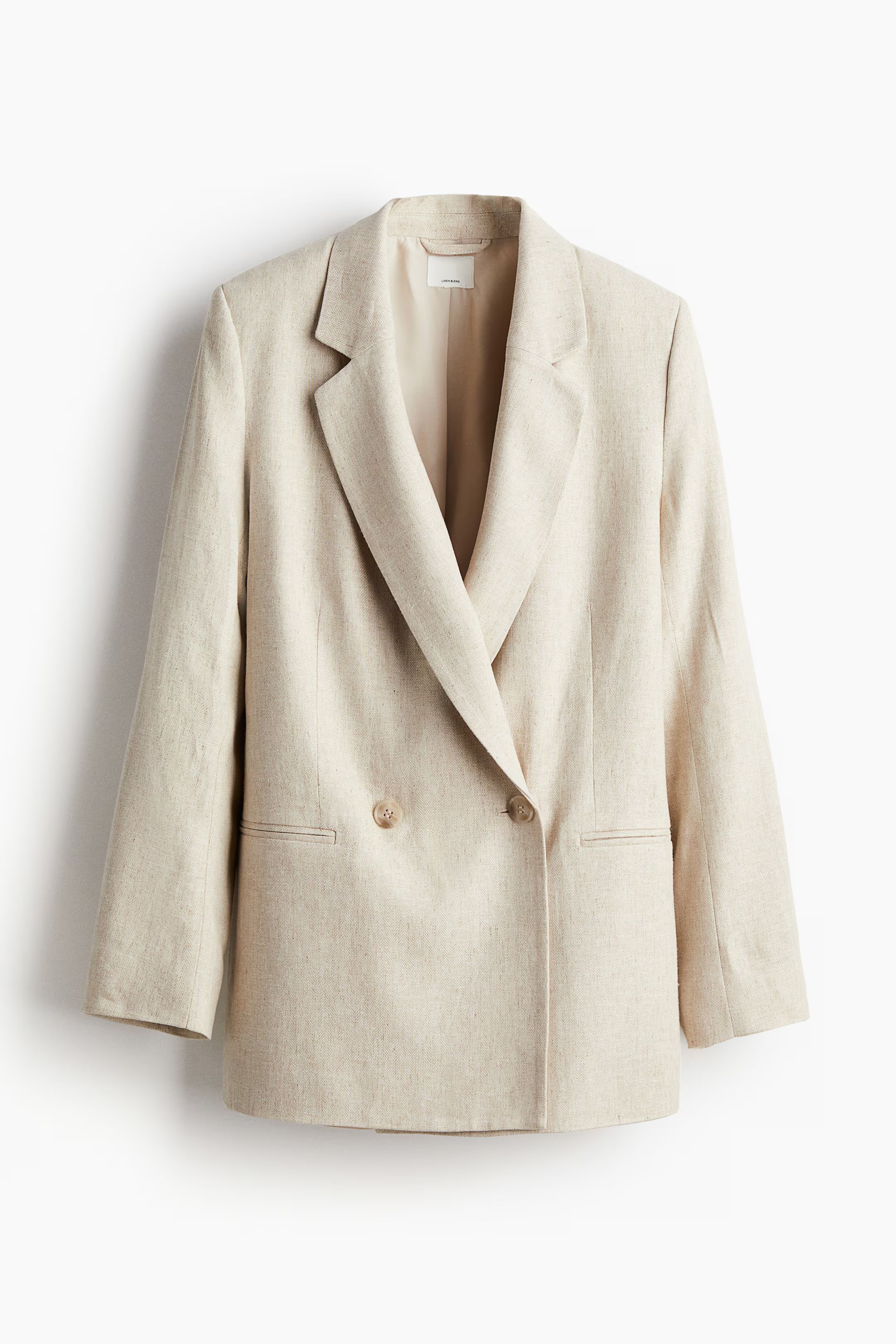 Double-breasted Blazer - Long sleeve - Regular length - Light beige - Ladies | H&M US | H&M (US + CA)