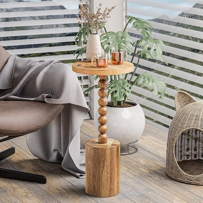 Farmhouse Pedestal End Table, Rustic Wood Drink Table with Base, Round Martini Table for Small Sp... | Amazon (US)