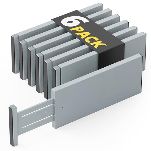 SpaceAid Bamboo Dresser Drawer Dividers 6 Pack, 4.65“ High Adjustable 12.5“-17” Drawer Organizers, Expandable Organization for Clothing, Clothes, Dressers, Gray | Amazon (US)