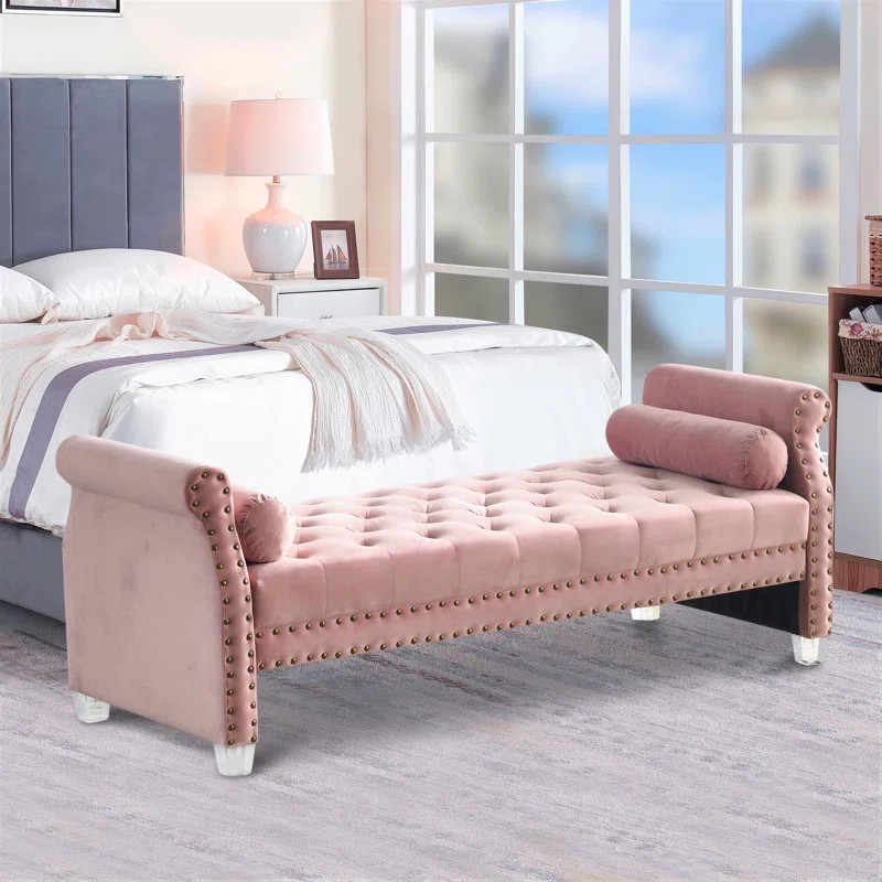 Jahvarn Roll Arm Velvet Chaise Lounge Bench | Wayfair Professional