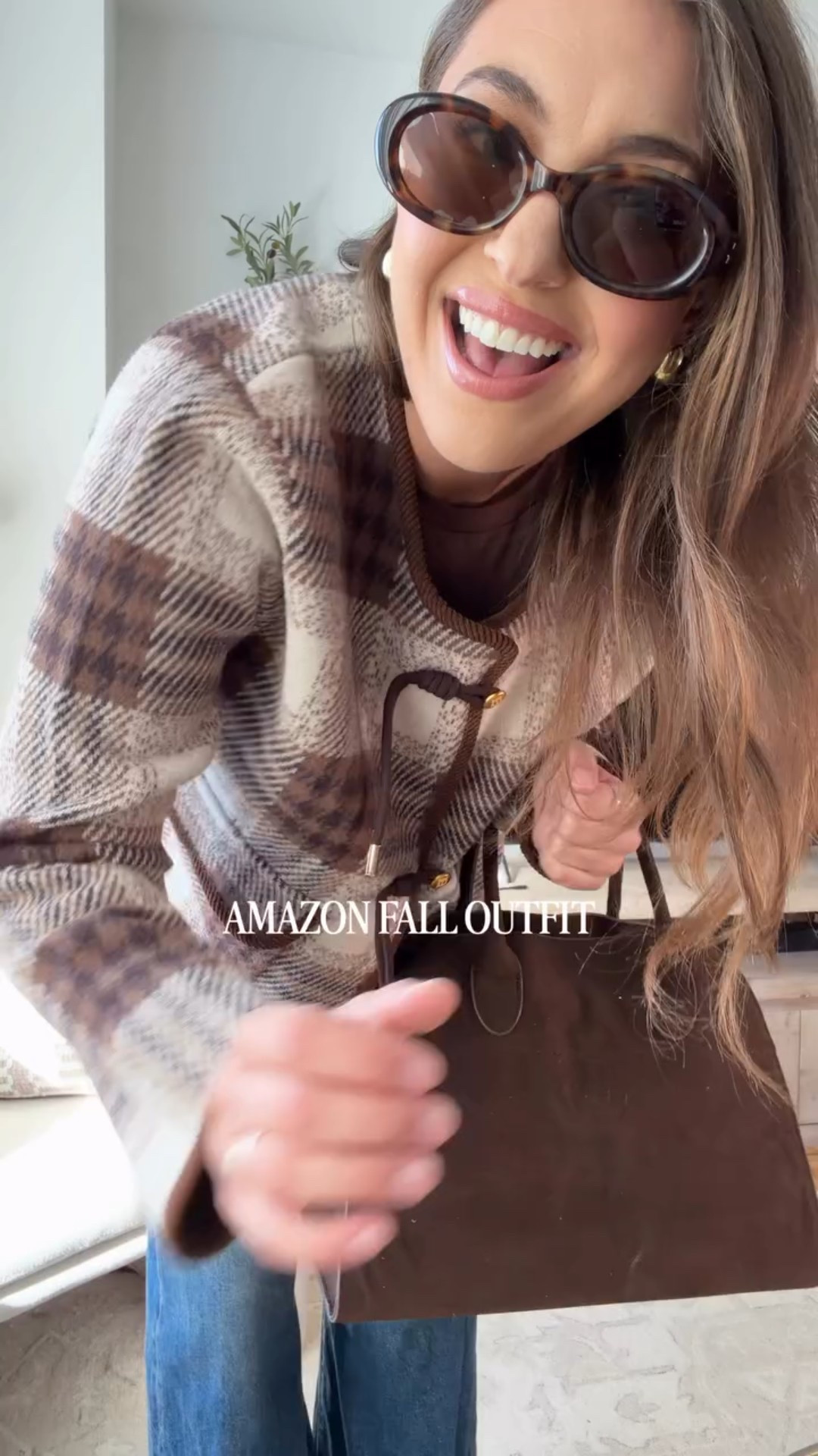 Everything from Amazon 👏🏼 

Seriously love this new plaid jacket for fall- literally so cute and soft. Comes in other colors too but these brown tones are SO GOOD! Literally feel like a fall princess in this look… now all I need is some apple cider doughnuts! #amazonfinds 

#LTKSeasonal #LTKU #LTKMidsize