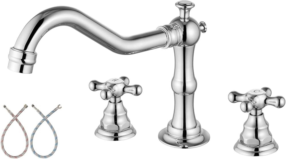 Aolemi Bathroom Sink Faucet Polish Chrome Widespread Double Cross Handle 3 Hole Lavatory Mixing T... | Amazon (US)