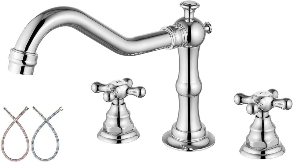 Aolemi Bathroom Sink Faucet Polish Chrome Widespread Double Cross Handle 3 Hole Lavatory Mixing T... | Amazon (US)