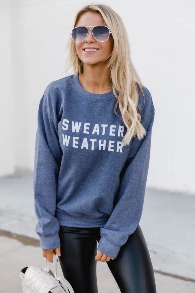 Sweater Weather Faded Navy Graphic Sweatshirt | The Pink Lily Boutique