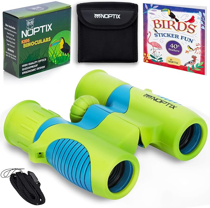 Binoculars for Kids, Girls or Boys Real Kids Binoculars in Vibrant Green Blue - Includes Sticker ... | Amazon (US)