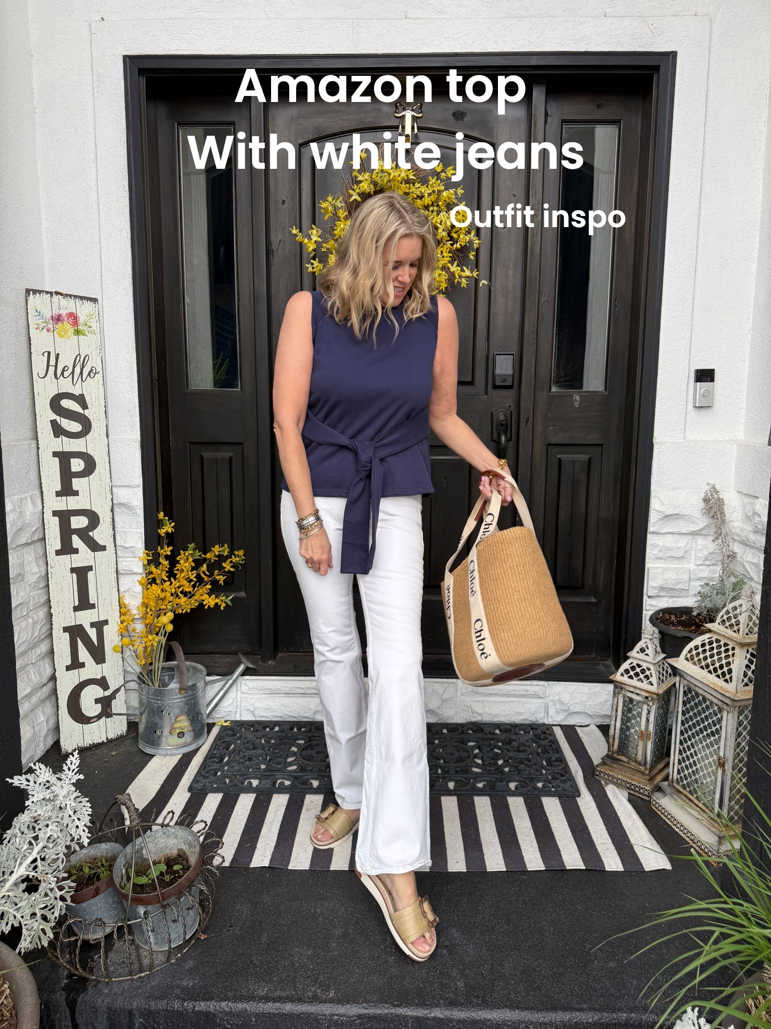 Amazon too that go with white jeans!
How cute is this wrap front tie tank Top🌸 comes in several colors
Fits tts I am in med

White jeans with a slight flair 

Sam Edelman shoe 
Comfortable and so cute

Chloe straw tote bag perfect for summer/beach bag 

#LTKgrwm #LTKdayinmylife #LTKootd
