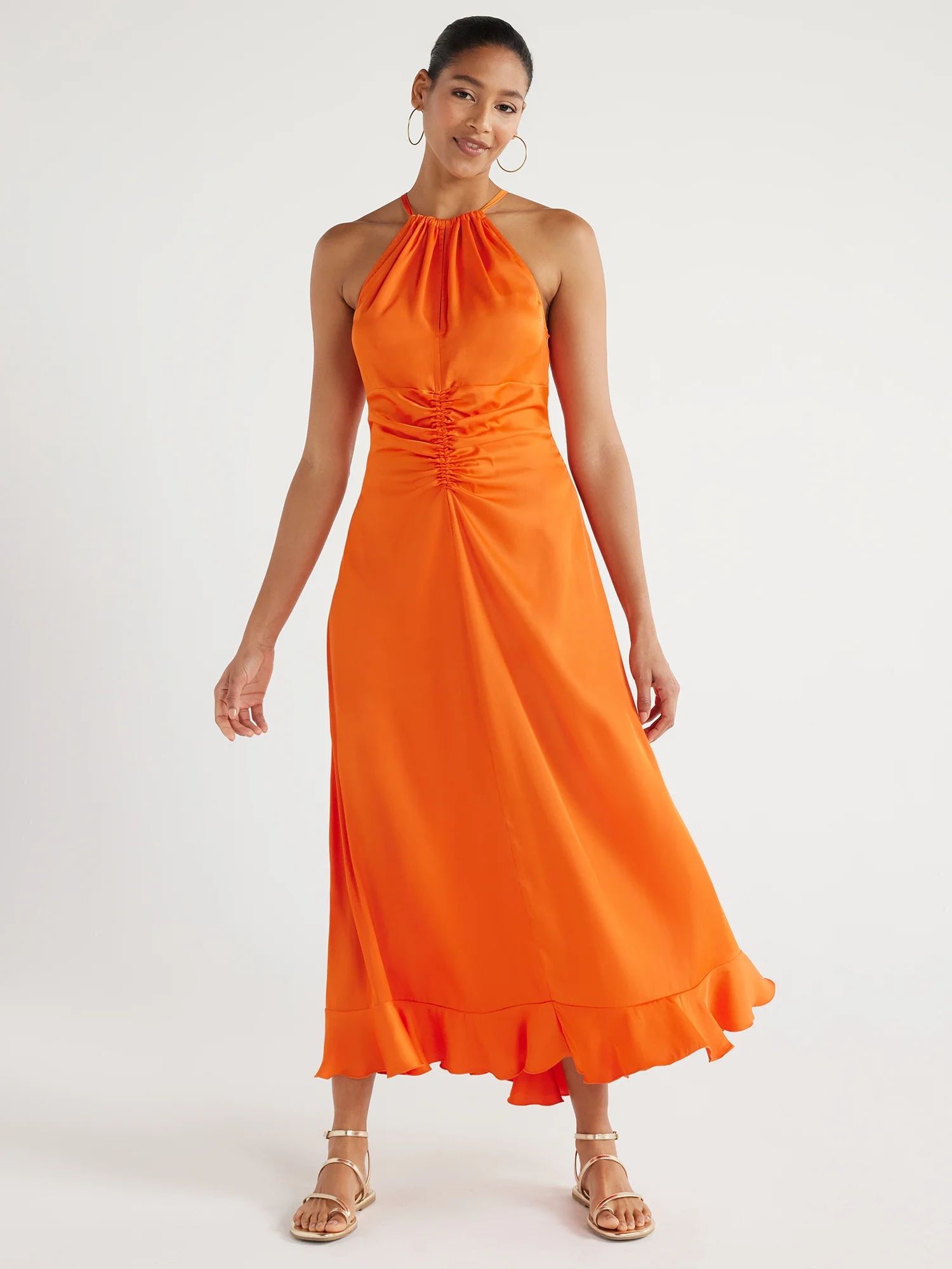 Scoop Women's Ruched Halter Dress, Sizes XS-XXL | Walmart (US)