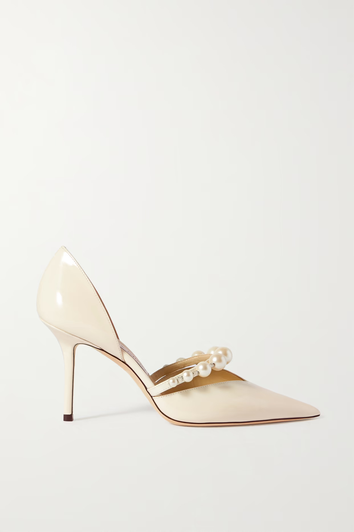Jimmy Choo - Aurelie 85 Faux Pearl-embellished Patent-leather Pumps - White | NET-A-PORTER (US)