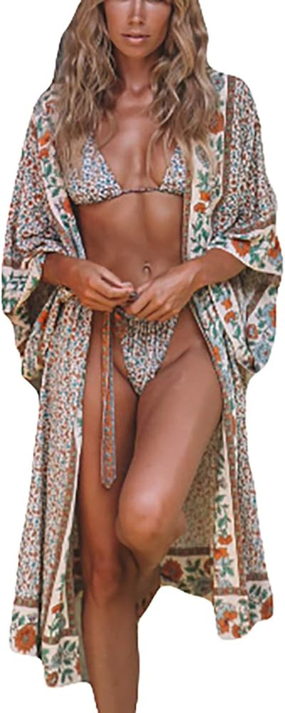 Bsubseach Womens Chiffon/Rayon Beach Blouses Kimono Cardigan Long Bikini Cover Up | Amazon (US)