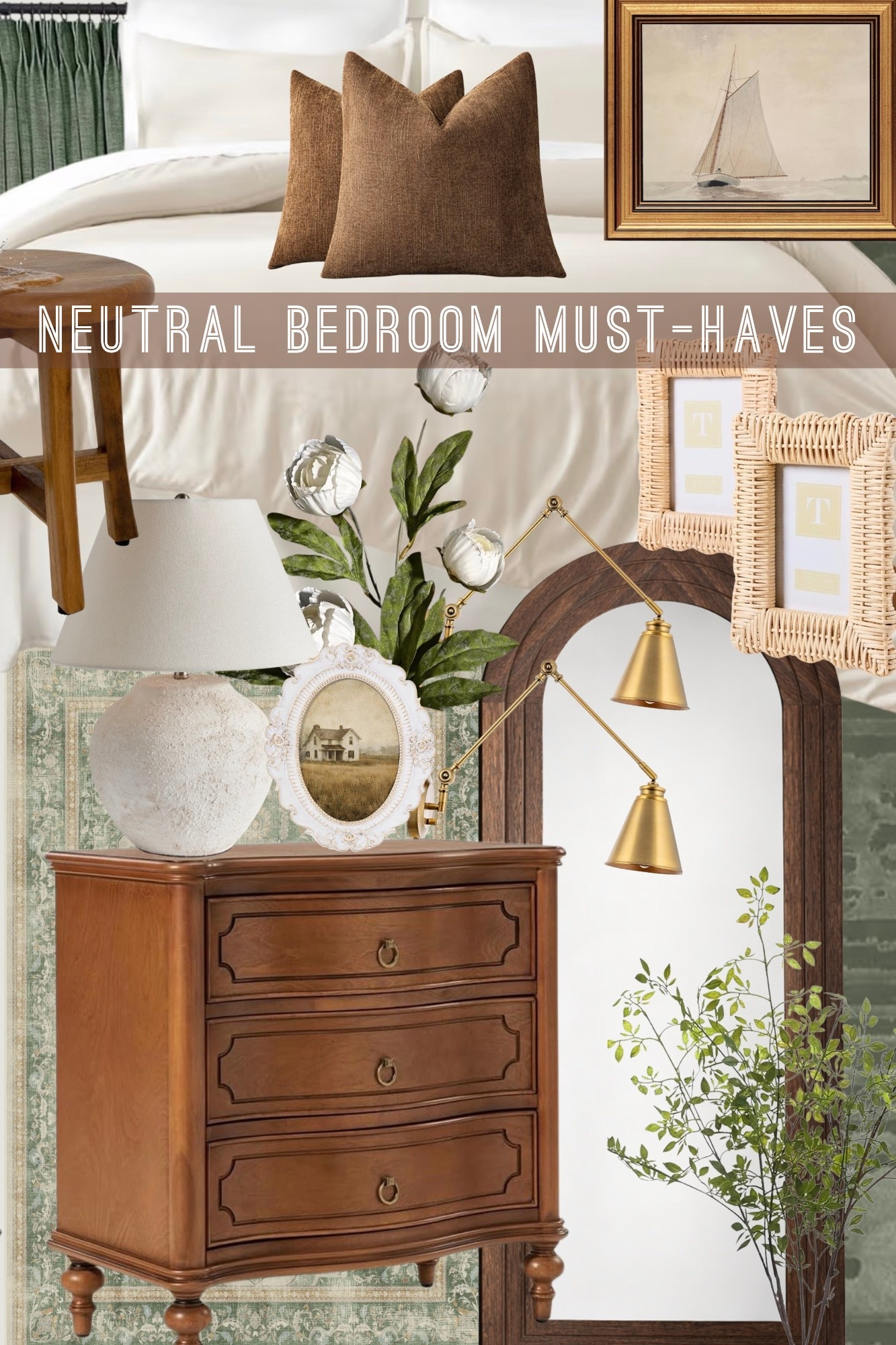 This cozy neutral bedroom look feels straight out of a designer home 🤎 Layered textures, warm wood tones, and vintage-inspired accents make this space feel calm & timeless. Tap to shop below. 
#LTKamazonfinds
#neutralhome
#interiorstyling
#amazonhomefinds
#targetfinds

#LTKHome