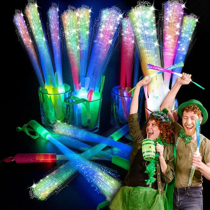28 PCS Glow Fiber Wands Sticks, 4th of July Glow Sticks, LED Light Wands, Glow in The Dark Party ... | Amazon (US)