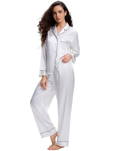 Lonxu Womens Satin Pajamas Set White XL | Amazon (US)