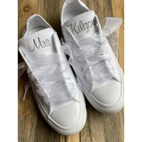 Bride Shoes Ribbon Laces, Embroidered Sneakers. Groom Sneakers, Wedding Sneakers | Low TopConverse | Etsy (US)