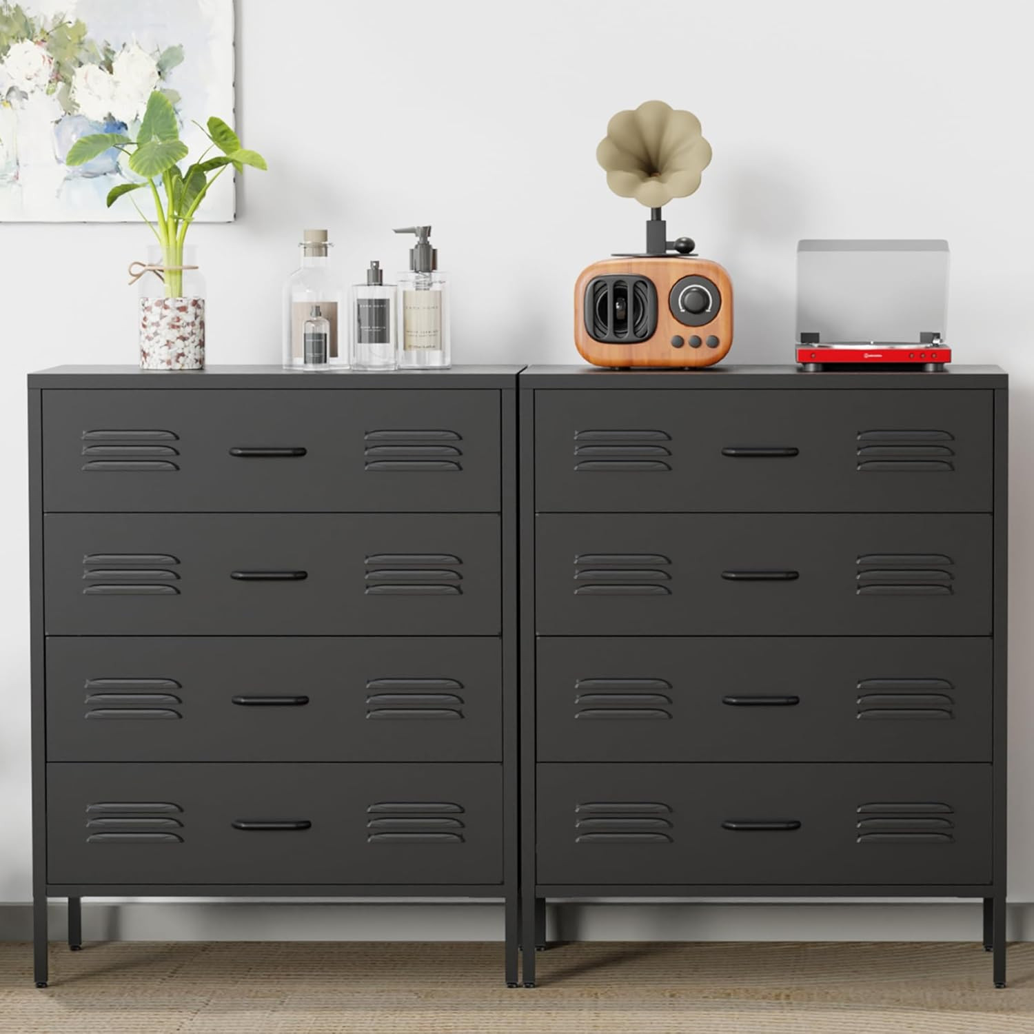 Black Metal 4 Drawer Dresser for Bedroom, Chest of Drawers for Closet, Bedroom Dressers with Draw... | Amazon (US)