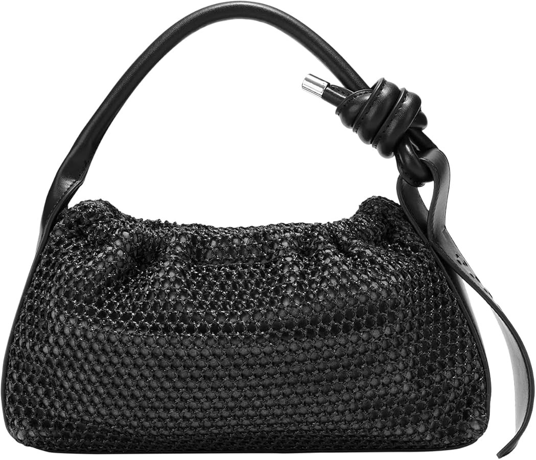 Women's Handmade Mesh Knitted Leather Bag - Black and Green, Twisted Strap, Adjustable Shoulder S... | Amazon (US)
