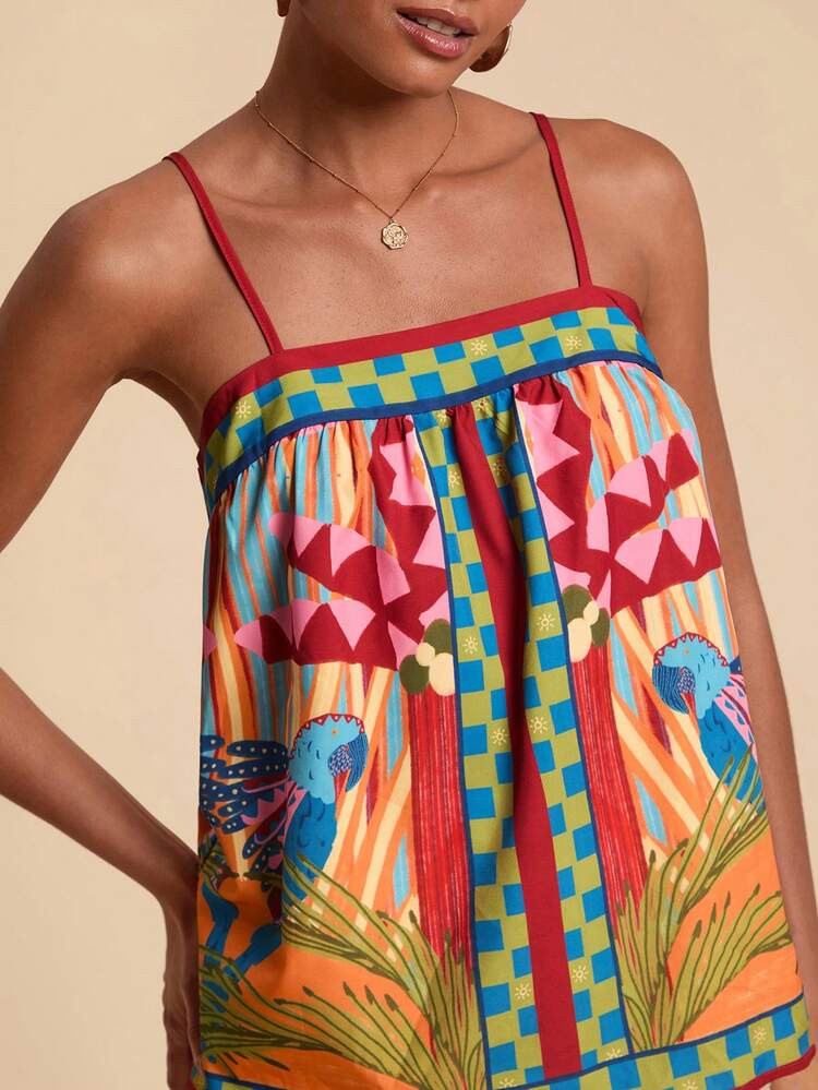 Travachic Vacation Printed Loose Fit Cami Top For Women, Tropical Top, Resort Beachwear Tops, Bea... | SHEIN