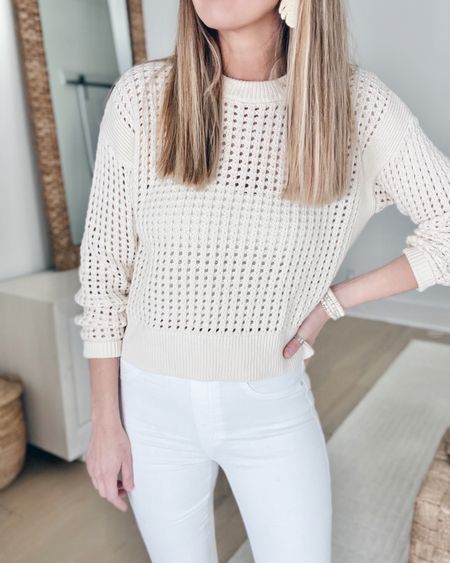 Xs tall sweater on sale! Wearing xs tall in the white flare jeans. These run very long. They’re flattering with heels. Use code RACHELXSPANX for a discount. 

#LTKfindsunder50 #LTKsalealert #LTKover40