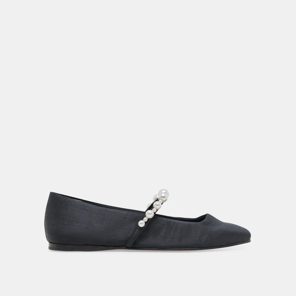 ROXANA PEARL BALLET FLATS ONYX SATIN | DolceVita.com