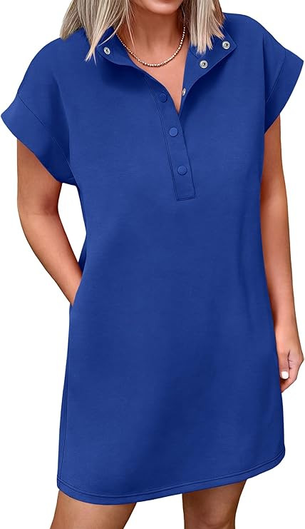 ANRABESS Women Summer Shirt Dress Casual Short Sleeve Henley Neck Mini Shift Tunic Dresses 2026 B... | Amazon (US)
