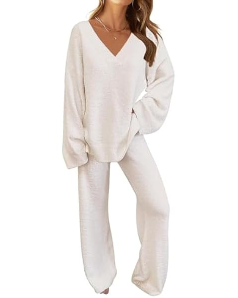 MEROKEETY Women's 2 Piece Outfits Fuzzy Fleece Pajama Set Long Sleeve Top Wide Leg Pants Loungewe... | Amazon (US)