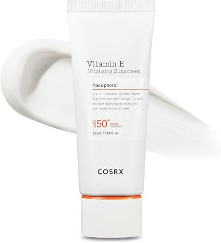 COSRX Vitamin E Vitalizing Face Sunscreen SPF 50, 1.69 fl oz, SPF Moisturizer, Lightweight under Makeup, Travel Essentials, Summer Essentials, Korean Skin Care, Korean Sunscreen for Face | Amazon (US)