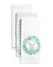 Set Of 3 18x28 Emma Wreath Bunny Kitchen Towels | Marshalls