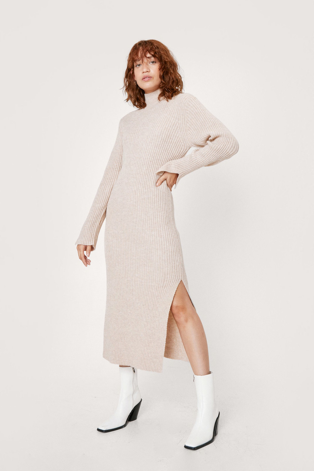 Split Side Ribbed Midi Sweater Dress | Nasty Gal (US)