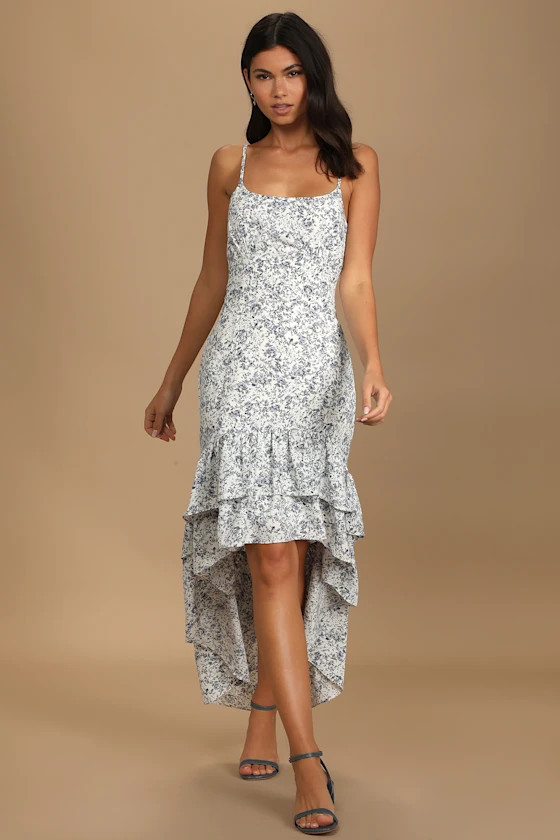 Cheery Attitude White Floral Print Ruffled High-Low Maxi Dress | Lulus (US)