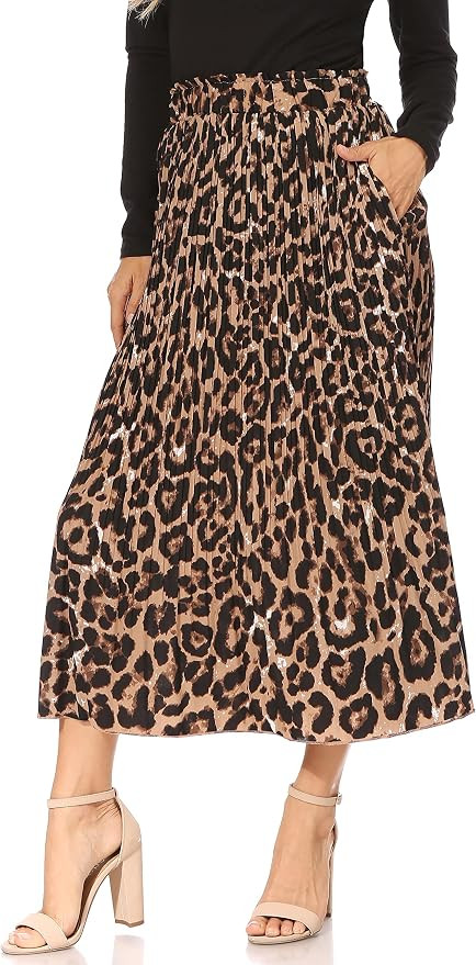 Pleated Midi Skirts for Women with Pockets, Elastic High Waisted Skirt Reg & Plus Size Womens Summer | Amazon (US)