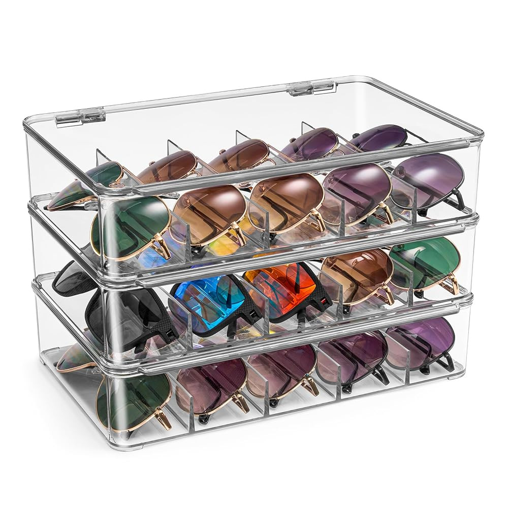 Sorbus Sunglasses Organizer - Plastic Stackable Eyeglass Case Storage Organizer for Multiple Glas... | Amazon (US)