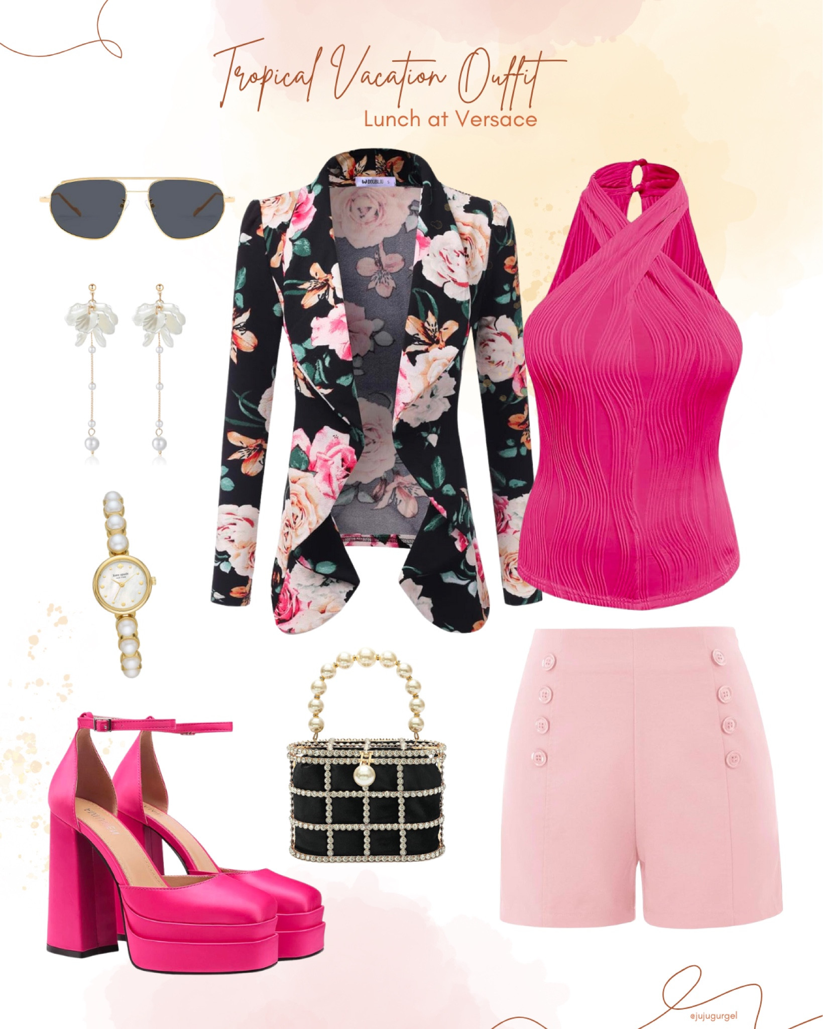 Lunch at Versace Tropical Vacation Outfit idea in tones of pink and black matched with pearls and gold details. #amazonfashion #founditonamazon

#LTKfindsunder50 #LTKstyletip #LTKfindsunder100