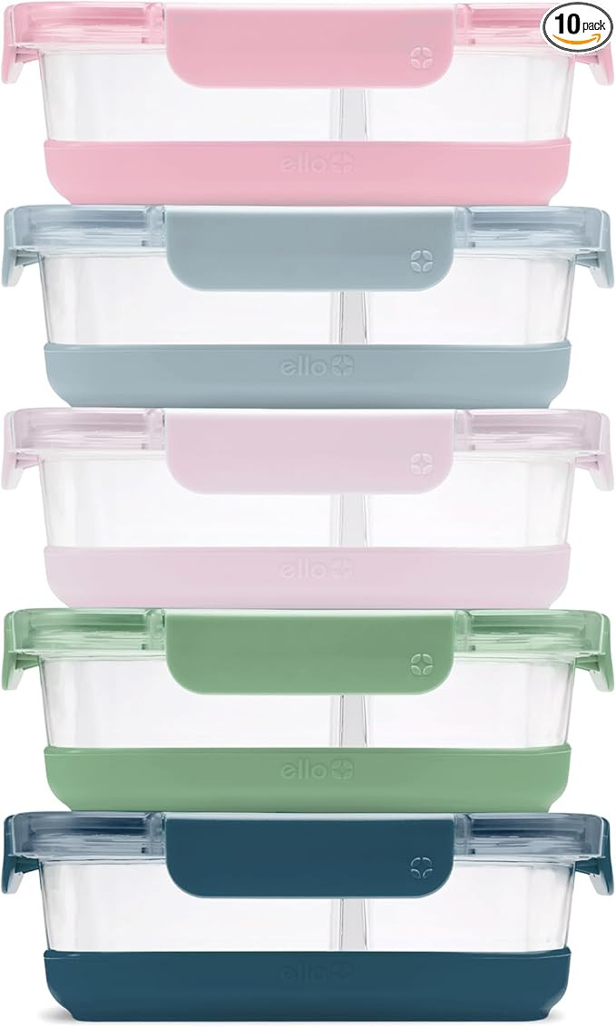 Ello Duraglass Refresh 3.4 Cup Divided Meal Prep Set 10Pc, 5 Pack, 2 Compartment Glass Food Stora... | Amazon (US)