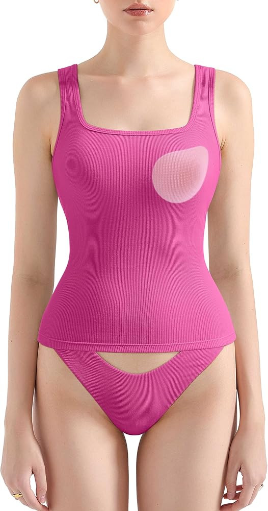 SUUKSESS Women Cotton Rib Squre Neck Tops Sleeveless Summer Padded Basic Tank Top | Amazon (US)