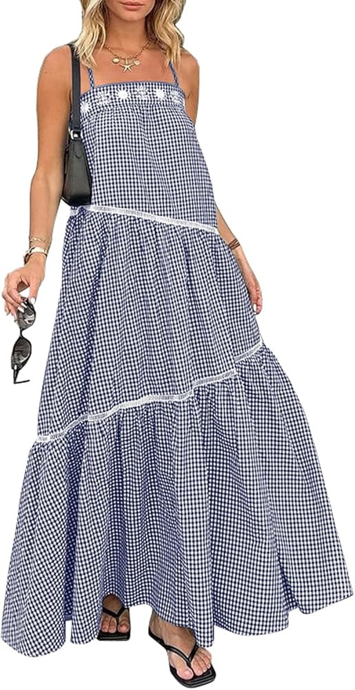 ECOWISH Women Sleeveless Maxi Dress: Summer Spaghetti Strap Casual Loose Boho Beach Dress Asymmet... | Amazon (US)