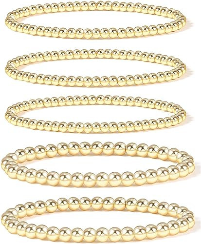 Badu Gold Bead Bracelet for Women 14K Gold Plated Bead Ball Bracelet Stretchable Elastic Hypoalle... | Amazon (US)
