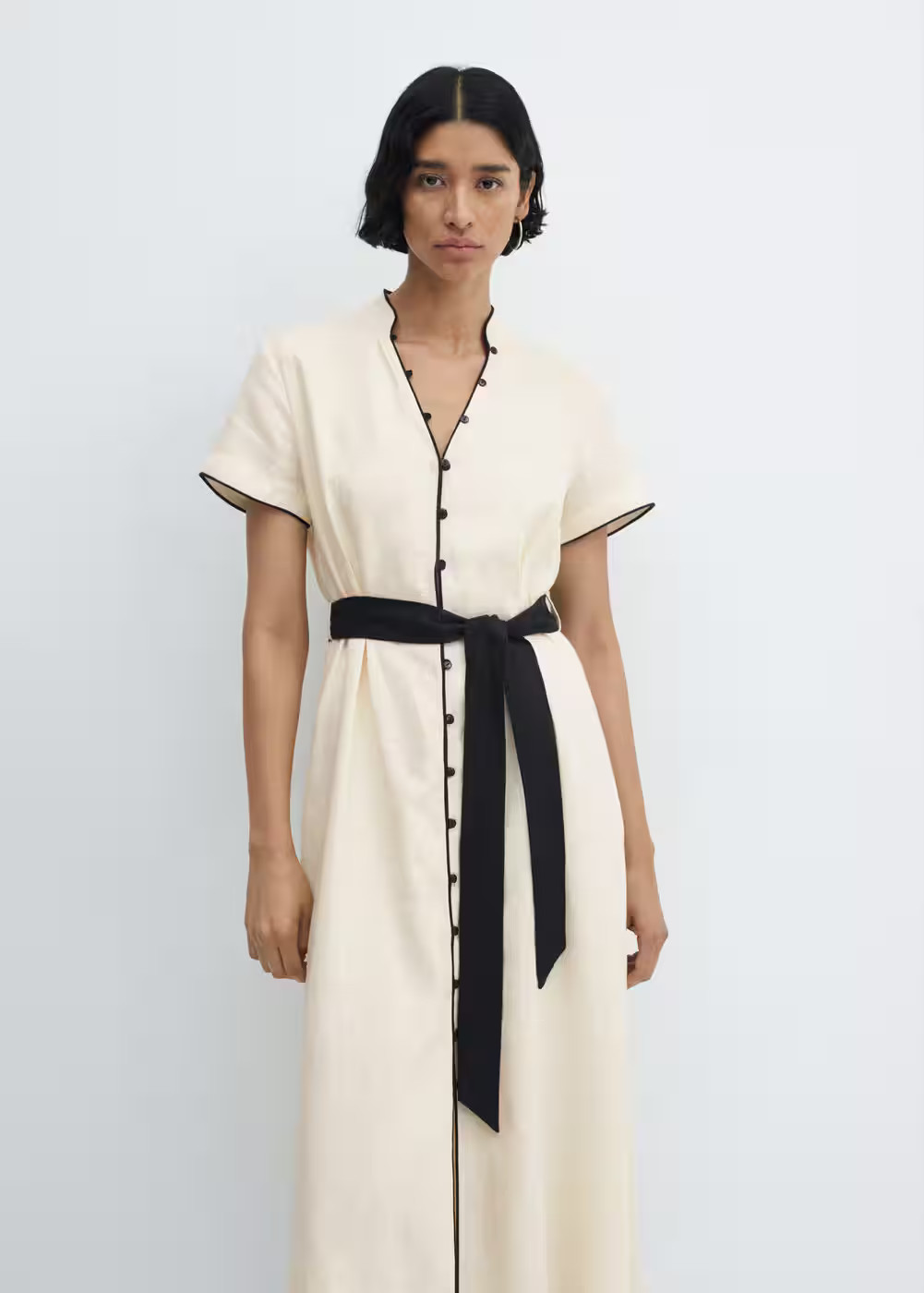 Buttoned linen-blend dress -  Women | Mango USA | MANGO (US)