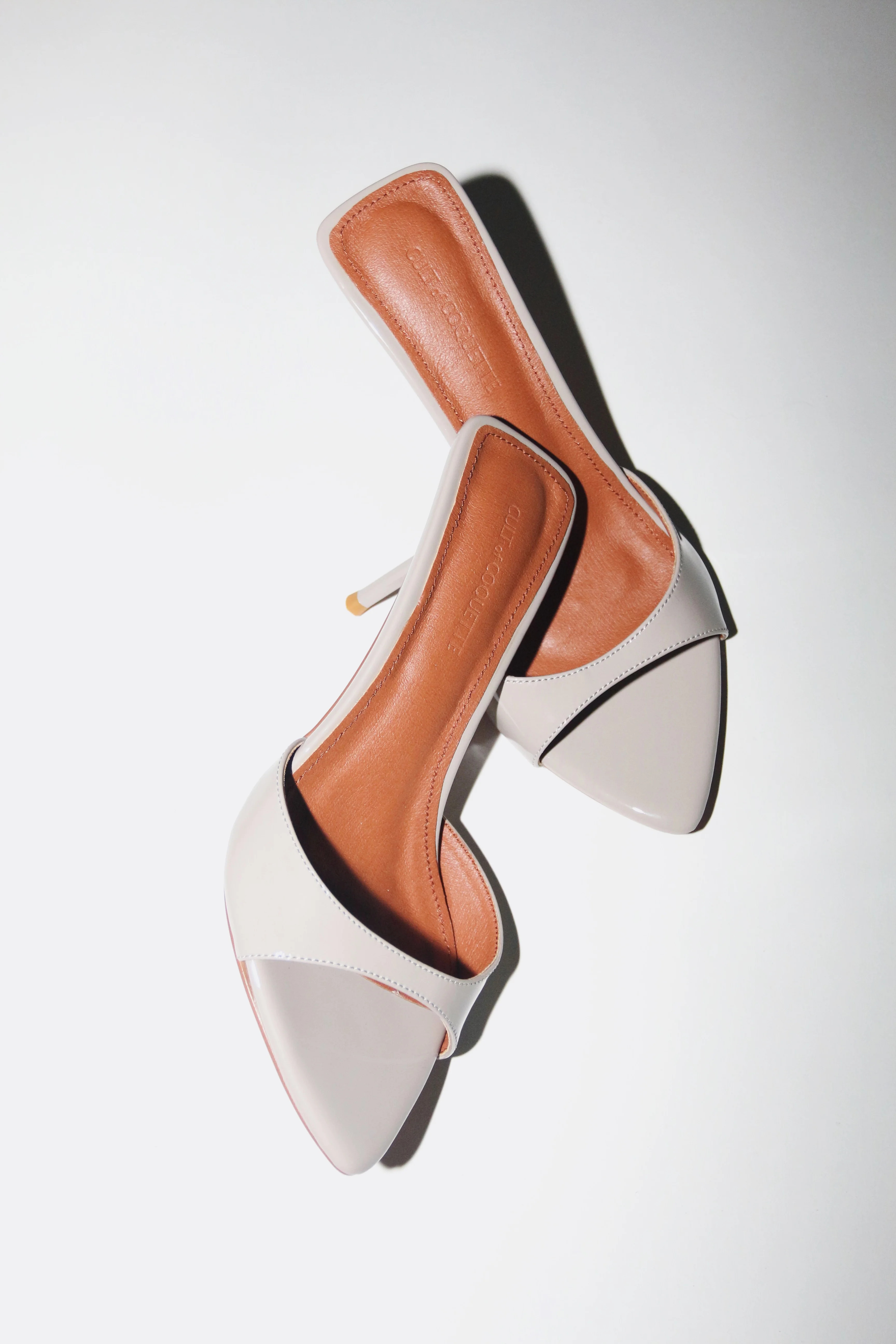 Zena Grey Patent Vegan Mules 80 mm | CULT OF COQUETTE