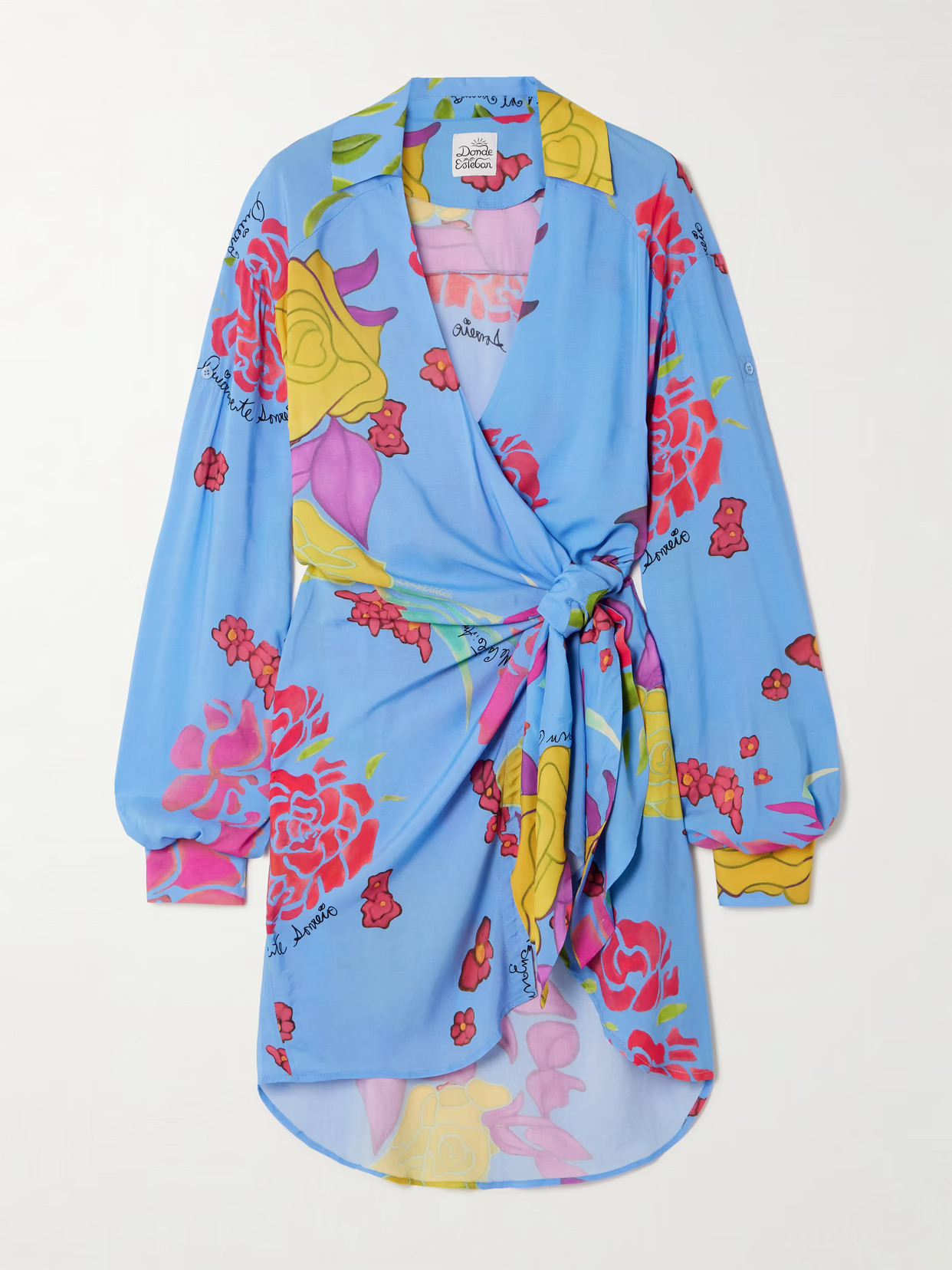 Donde Esteban - Cielo Floral-print Crepe Mini Wrap Dress - Blue | NET-A-PORTER (UK & EU)