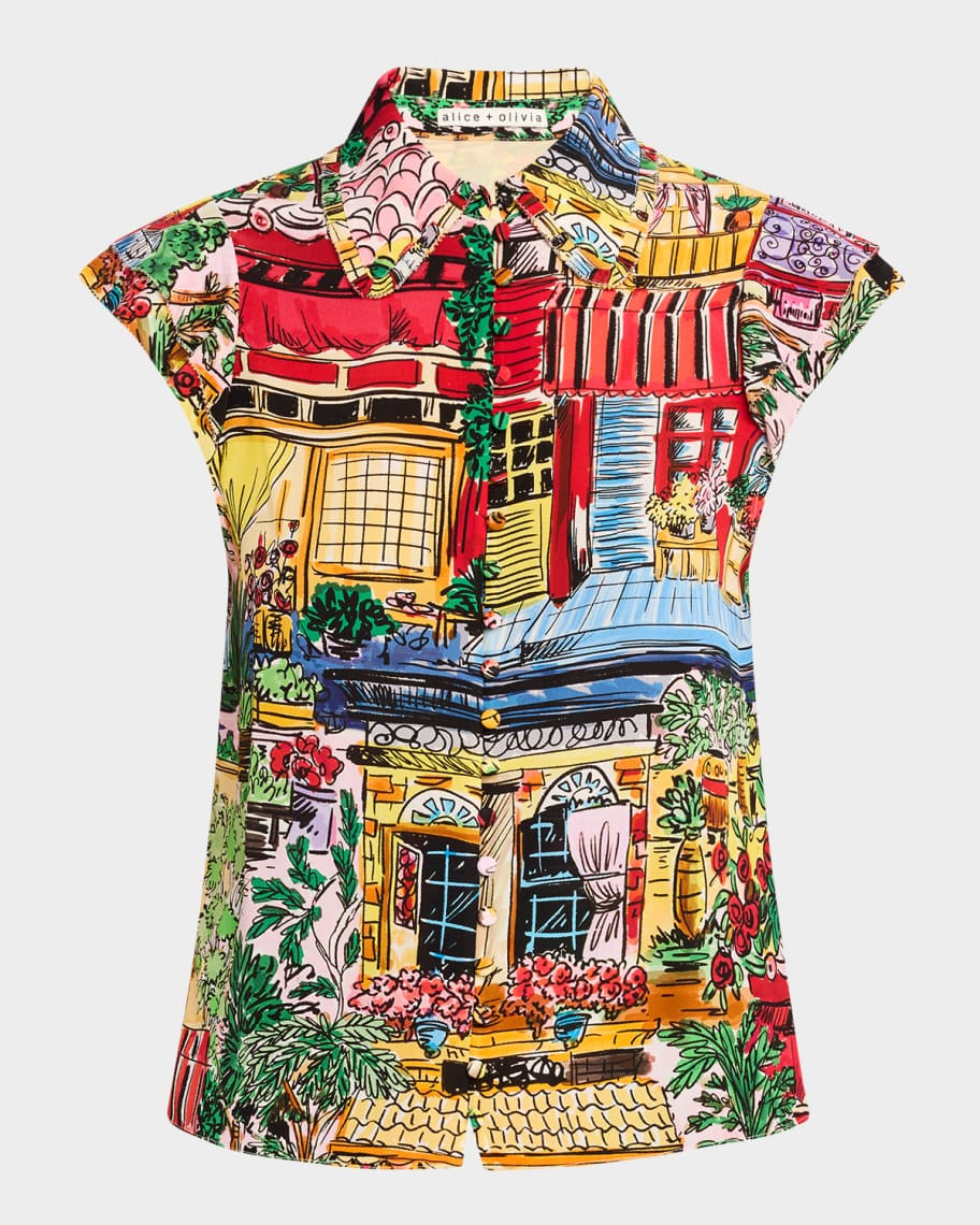 ALICE + OLIVIA Vacation Dreams Martel Flutter-Sleeve Blouse | Neiman Marcus