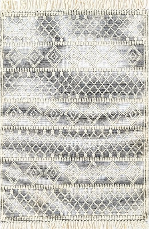 Momeni Boulder Wool and Cotton Hand Woven Contemporary Indoor Area Rug, Blue, 5' X 8' | Amazon (US)