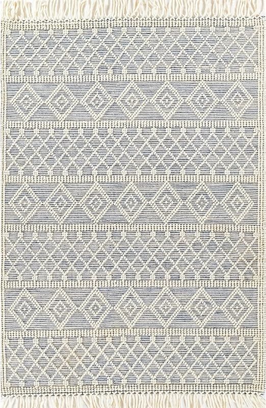 Momeni Boulder Wool and Cotton Hand Woven Contemporary Indoor Area Rug, Blue, 5' X 8' | Amazon (US)