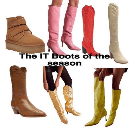 The IT Boots of the season. Ugg ultra mini, Pink cowboy boots, slouch leather boots, metallic boots, fall shoe trends, trending boots

#LTKworkwear #LTKSeasonal #LTKstyletip